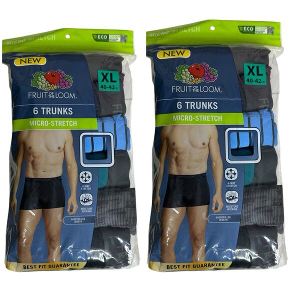 Fruit of the Loom Mens XL 40-42 Micro-Stretch Trunk Boxer Briefs 6 Pack Lot of 2 - Picture 1 of 7